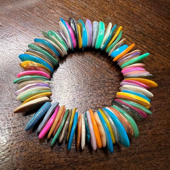 Jewelry - Colorful Shell Bracelet - Stretchy Band - Funky Boho Chic Jewelry Bohemian